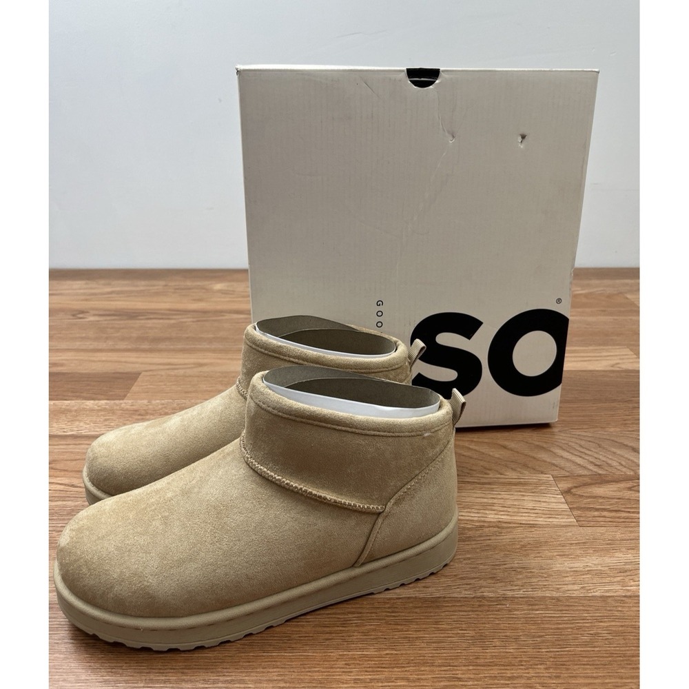SO Lupita Tan Low Booties Boots Faux‎ Suede & Fur Mini Boots Women's Size 7 NEW